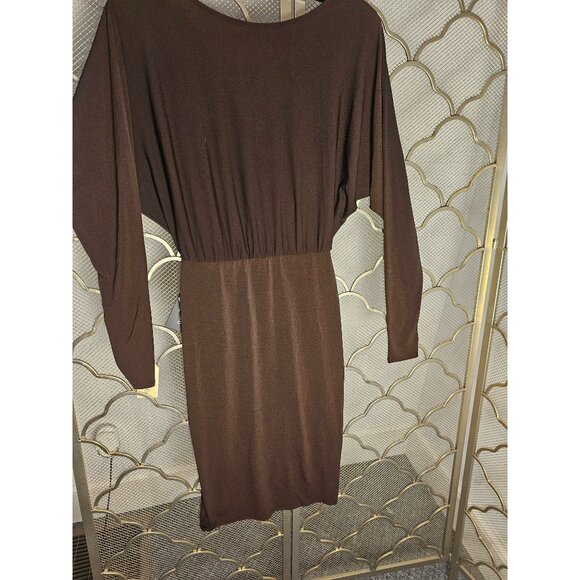 Marciano By Guess Chocolate Brown Cascade Dress US 8 EU 44 Minimalist V Back - Picture 2 of 6